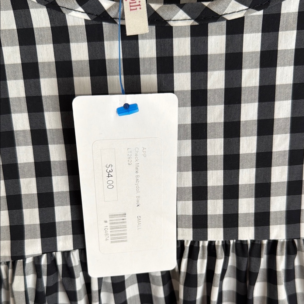 Black and White Gingham Blouse with Three-Quarter Sleeves - Picture 3 of 4